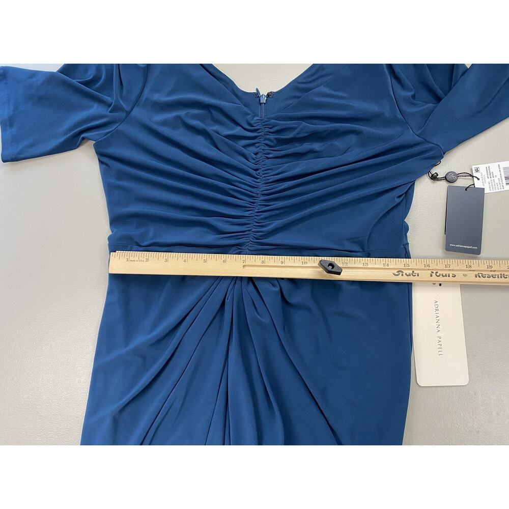 Adrianna Papell Dress Womens 12 Blue Ruched Puff Sleeve Hi Low Semi Formal Gown - Picture 8 of 13